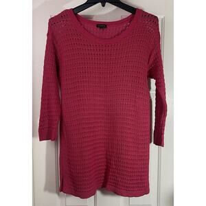 Talbots Pointelle Crochet Pullover Scoop Neck Sweater Womens M Pink Open Knit